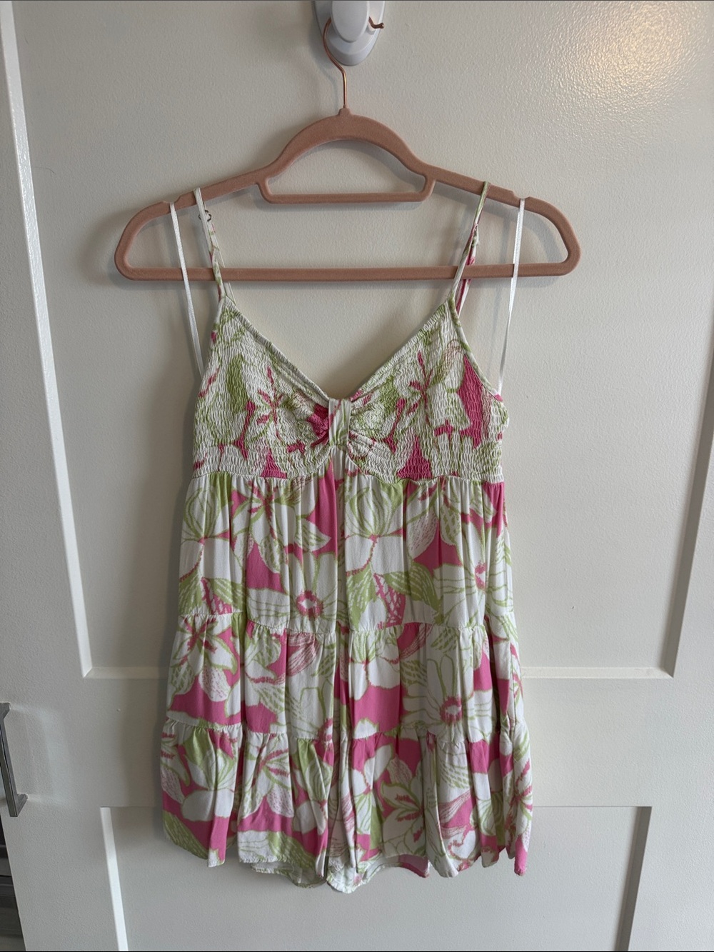 Promesa Pink & Green Floral Smocked Sundress Romper